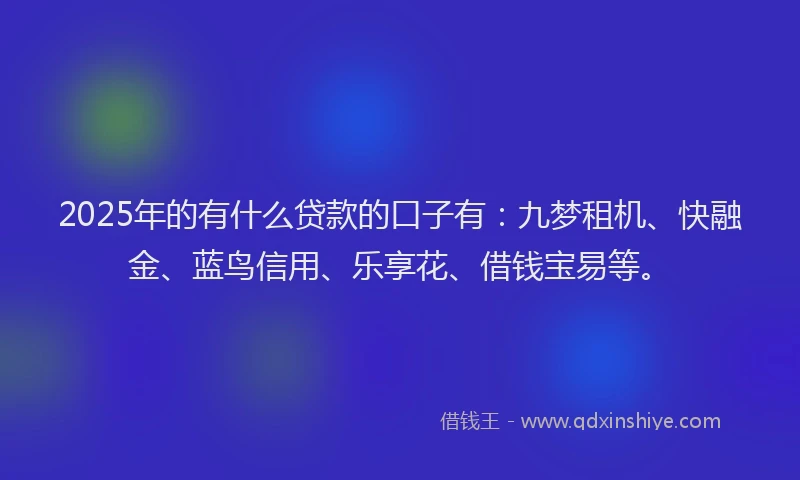 2025年的有什么贷款的口子有：九梦租机、快融金、蓝鸟信用、乐享花、借钱宝易等。