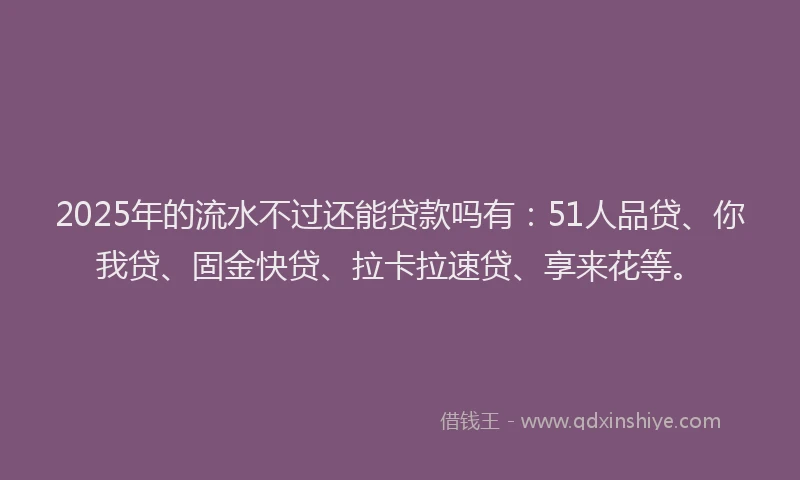 2025年的流水不过还能贷款吗有：51人品贷、你我贷、固金快贷、拉卡拉速贷、享来花等。