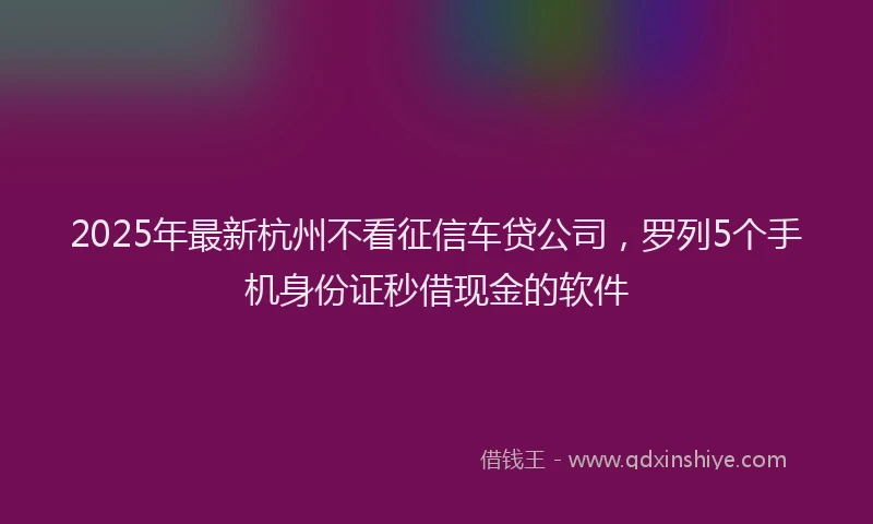 2025年最新杭州不看征信车贷公司，罗列5个手机身份证秒借现金的软件