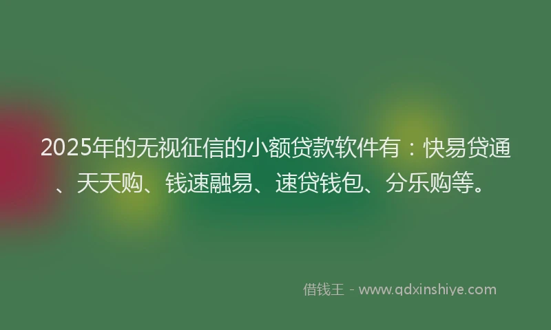 2025年的无视征信的小额贷款软件有：快易贷通、天天购、钱速融易、速贷钱包、分乐购等。