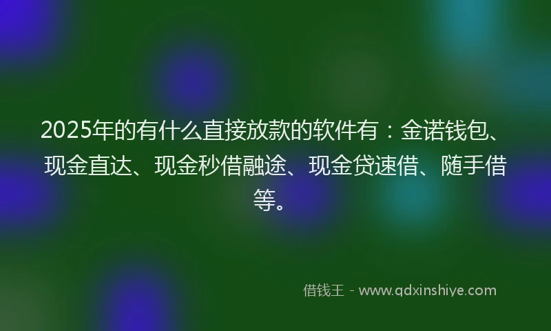 2025年的有什么直接放款的软件有：金诺钱包、现金直达、现金秒借融途、现金贷速借、随手借等。