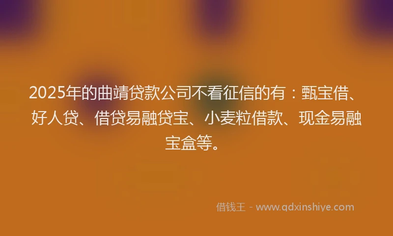 2025年的曲靖贷款公司不看征信的有：甄宝借、好人贷、借贷易融贷宝、小麦粒借款、现金易融宝盒等。