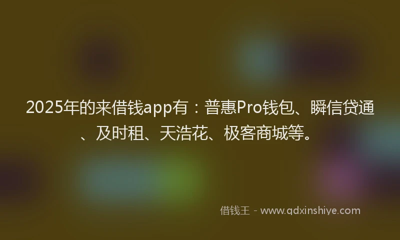 2025年的来借钱app有：普惠Pro钱包、瞬信贷通、及时租、天浩花、极客商城等。