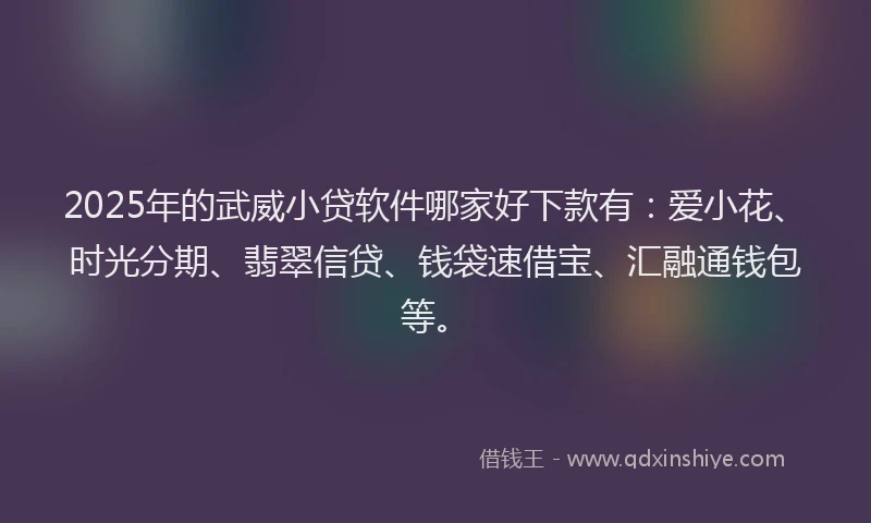 2025年的武威小贷软件哪家好下款有：爱小花、时光分期、翡翠信贷、钱袋速借宝、汇融通钱包等。