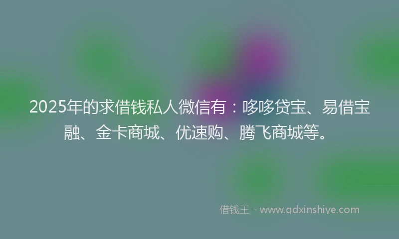 2025年的求借钱私人微信有:哆哆贷宝、易借宝融、金卡商城、优速购、腾飞商城等。