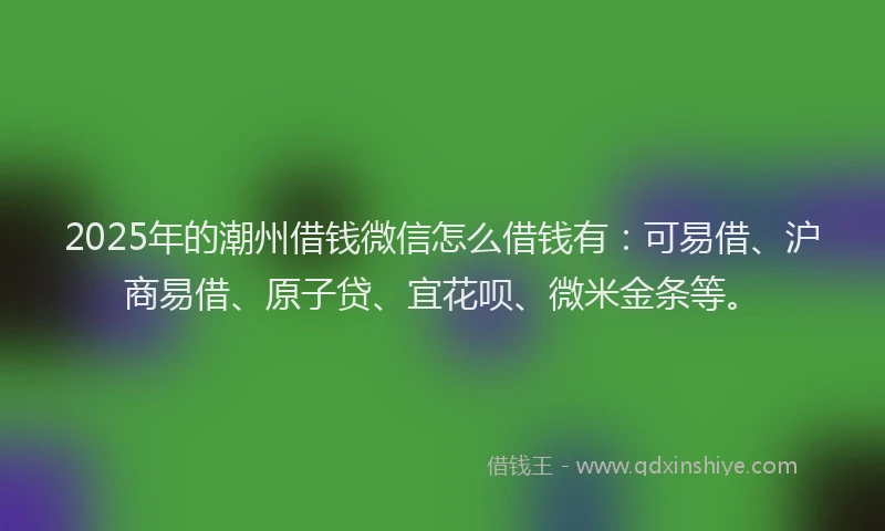 2025年的潮州借钱微信怎么借钱有：可易借、沪商易借、原子贷、宜花呗、微米金条等。