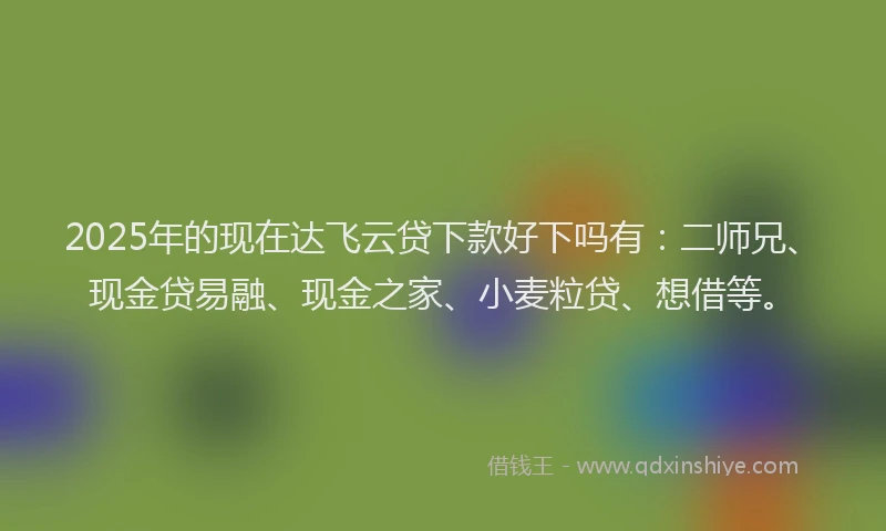 2025年的现在达飞云贷下款好下吗有：二师兄、现金贷易融、现金之家、小麦粒贷、想借等。