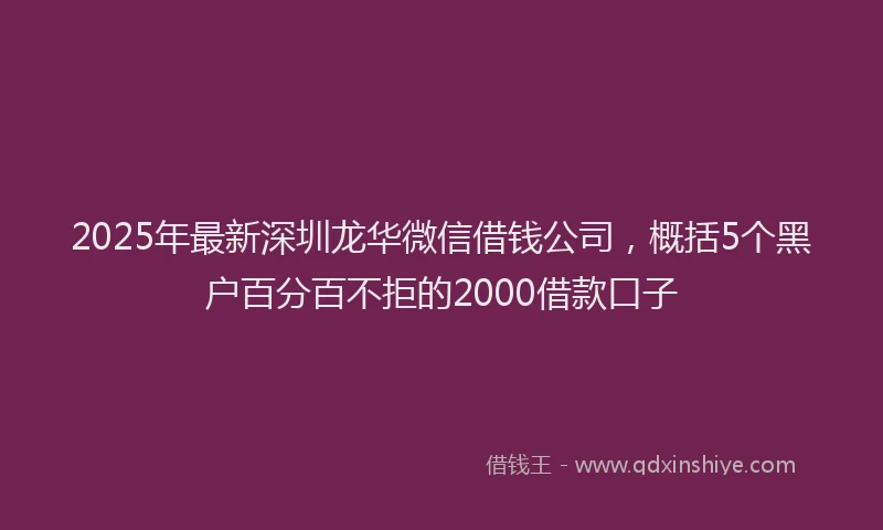 2025年最新深圳龙华微信借钱公司，概括5个黑户百分百不拒的2000借款口子
