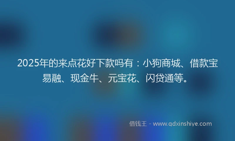 2025年的来点花好下款吗有：小狗商城、借款宝易融、现金牛、元宝花、闪贷通等。