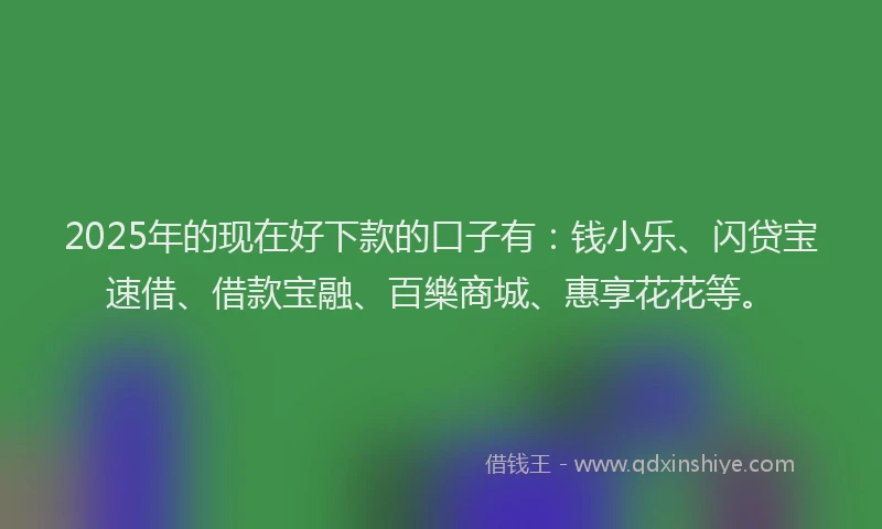 2025年的现在好下款的口子有：钱小乐、闪贷宝速借、借款宝融、百樂商城、惠享花花等。