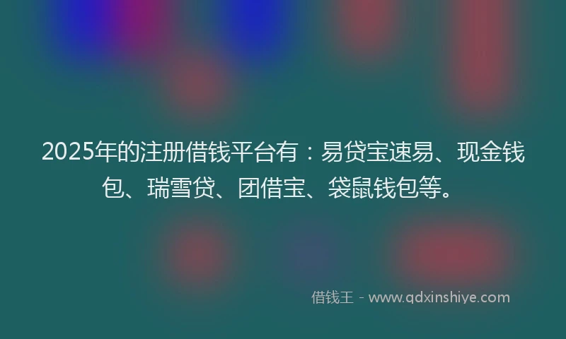 2025年的注册借钱平台有：易贷宝速易、现金钱包、瑞雪贷、团借宝、袋鼠钱包等。