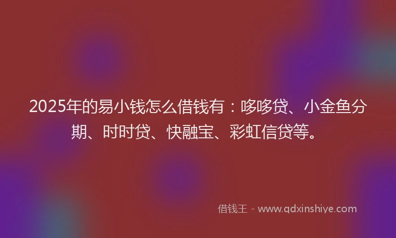 2025年的易小钱怎么借钱有：哆哆贷、小金鱼分期、时时贷、快融宝、彩虹信贷等。