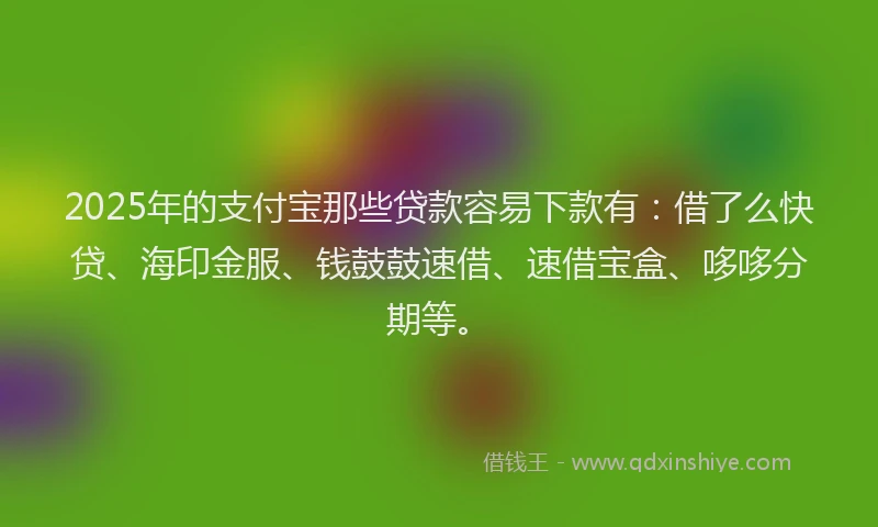2025年的支付宝那些贷款容易下款有：借了么快贷、海印金服、钱鼓鼓速借、速借宝盒、哆哆分期等。