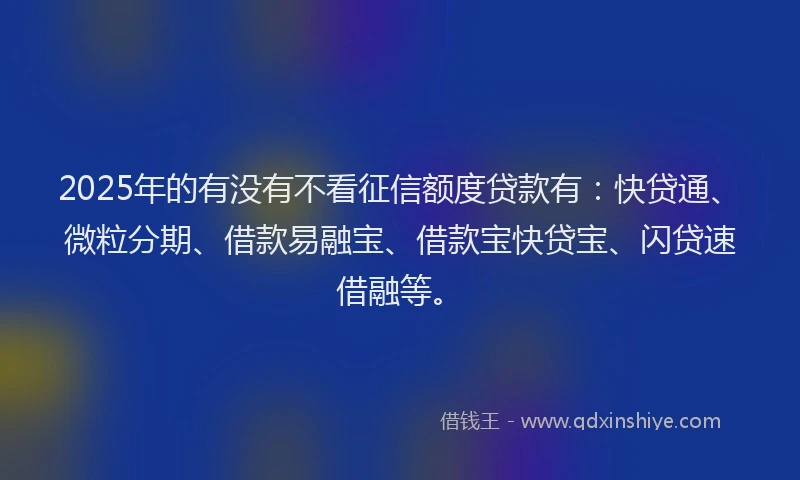 2025年的有没有不看征信额度贷款有：快贷通、微粒分期、借款易融宝、借款宝快贷宝、闪贷速借融等。