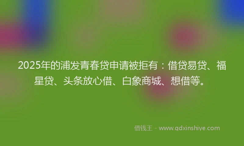 2025年的浦发青春贷申请被拒有：借贷易贷、福星贷、头条放心借、白象商城、想借等。