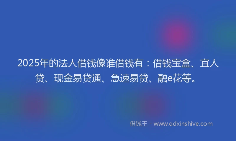 2025年的法人借钱像谁借钱有：借钱宝盒、宜人贷、现金易贷通、急速易贷、融e花等。