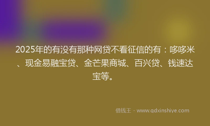 2025年的有没有那种网贷不看征信的有：哆哆米、现金易融宝贷、金芒果商城、百兴贷、钱速达宝等。