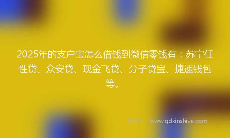 2025年的支户宝怎么借钱到微信零钱有：苏宁任性贷、众安贷、现金飞贷、分子贷宝、捷速钱包等。