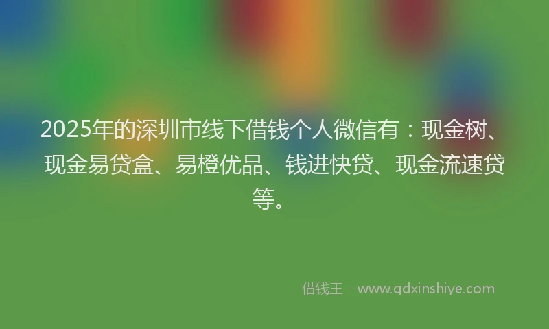 2025年的深圳市线下借钱个人微信有：现金树、现金易贷盒、易橙优品、钱进快贷、现金流速贷等。