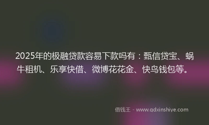 2025年的极融贷款容易下款吗有：甄信贷宝、蜗牛租机、乐享快借、微博花花金、快鸟钱包等。