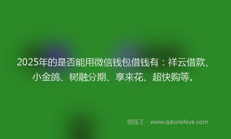 2025年的是否能用微信钱包借钱有：祥云借款、小金鸽、树融分期、享来花、超快购等。