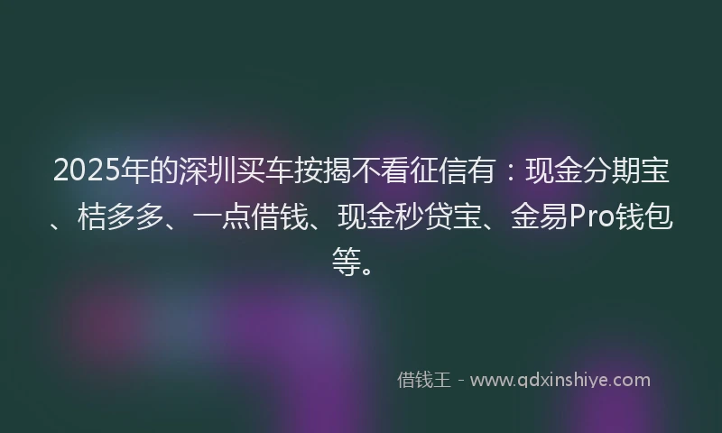 2025年的深圳买车按揭不看征信有：现金分期宝、桔多多、一点借钱、现金秒贷宝、金易Pro钱包等。