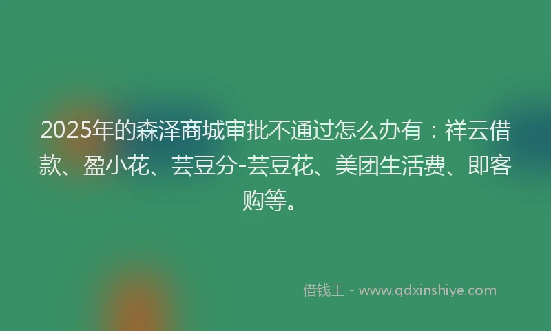 2025年的森泽商城审批不通过怎么办有：祥云借款、盈小花、芸豆分-芸豆花、美团生活费、即客购等。