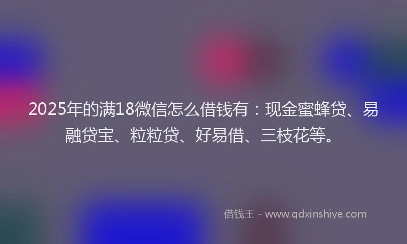 2025年的满18微信怎么借钱有：现金蜜蜂贷、易融贷宝、粒粒贷、好易借、三枝花等。