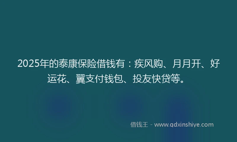 2025年的泰康保险借钱有：疾风购、月月开、好运花、翼支付钱包、投友快贷等。
