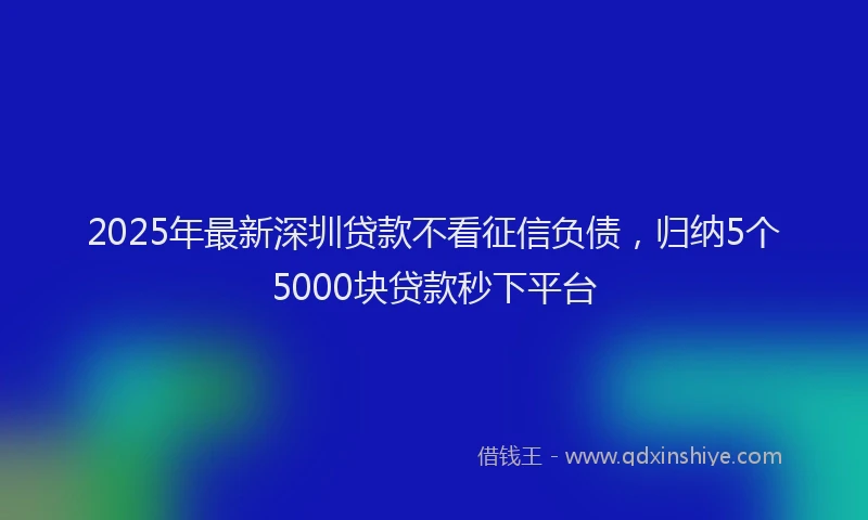 2025年最新深圳贷款不看征信负债，归纳5个5000块贷款秒下平台