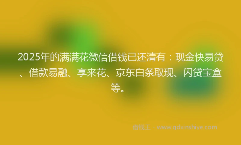2025年的满满花微信借钱已还清有：现金快易贷、借款易融、享来花、京东白条取现、闪贷宝盒等。