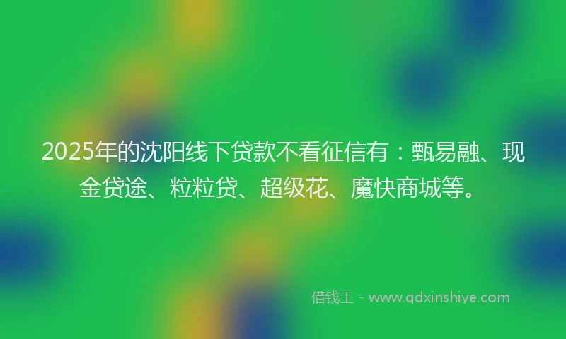 2025年的沈阳线下贷款不看征信有：甄易融、现金贷途、粒粒贷、超级花、魔快商城等。