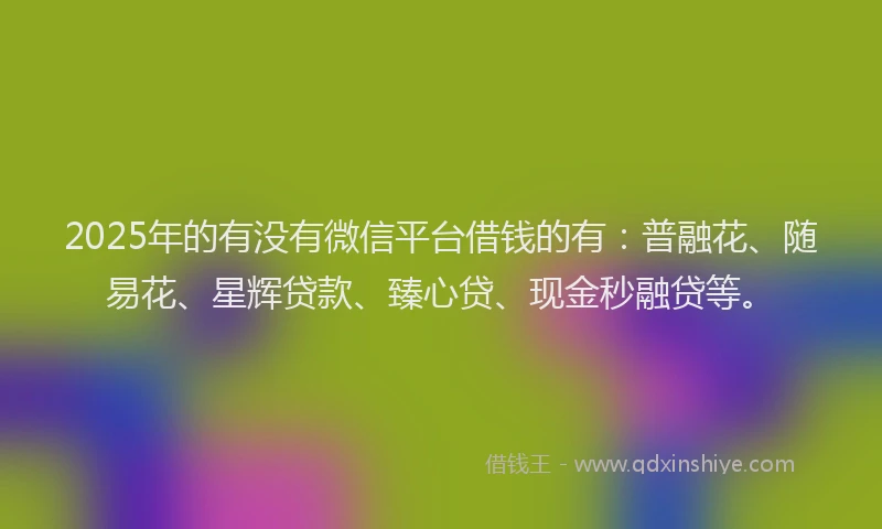 2025年的有没有微信平台借钱的有：普融花、随易花、星辉贷款、臻心贷、现金秒融贷等。