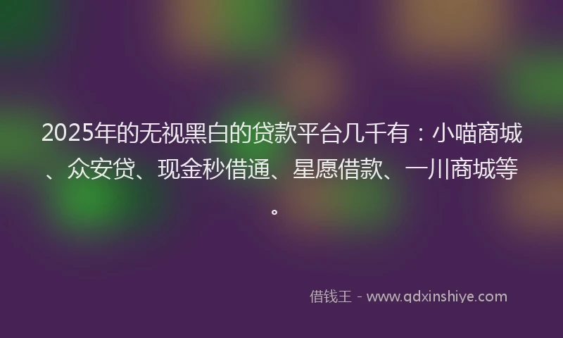 2025年的无视黑白的贷款平台几千有：小喵商城、众安贷、现金秒借通、星愿借款、一川商城等。