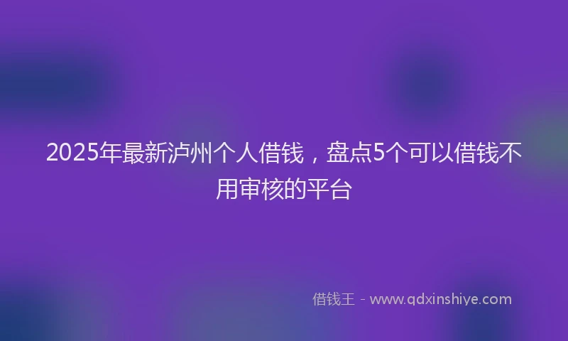 2025年最新泸州个人借钱，盘点5个可以借钱不用审核的平台