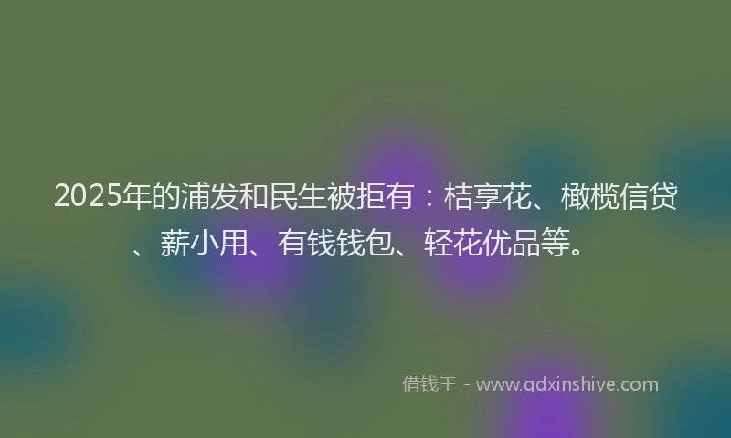 2025年的浦发和民生被拒有：桔享花、橄榄信贷、薪小用、有钱钱包、轻花优品等。