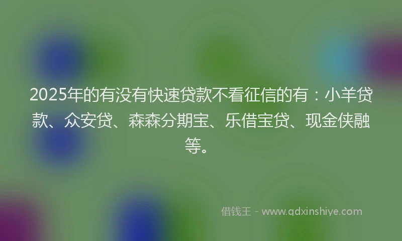 2025年的有没有快速贷款不看征信的有：小羊贷款、众安贷、森森分期宝、乐借宝贷、现金侠融等。