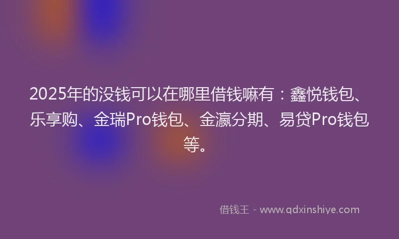 2025年的没钱可以在哪里借钱嘛有：鑫悦钱包、乐享购、金瑞Pro钱包、金瀛分期、易贷Pro钱包等。