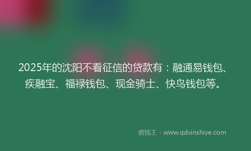 2025年的沈阳不看征信的贷款有：融通易钱包、疾融宝、福禄钱包、现金骑士、快鸟钱包等。