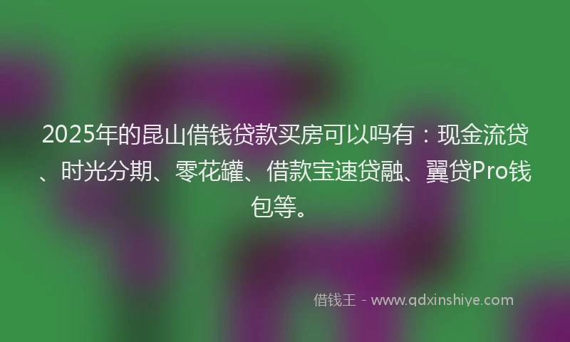 2025年的昆山借钱贷款买房可以吗有：现金流贷、时光分期、零花罐、借款宝速贷融、翼贷Pro钱包等。