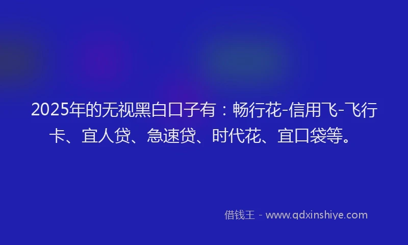 2025年的无视黑白口子有：畅行花-信用飞-飞行卡、宜人贷、急速贷、时代花、宜口袋等。