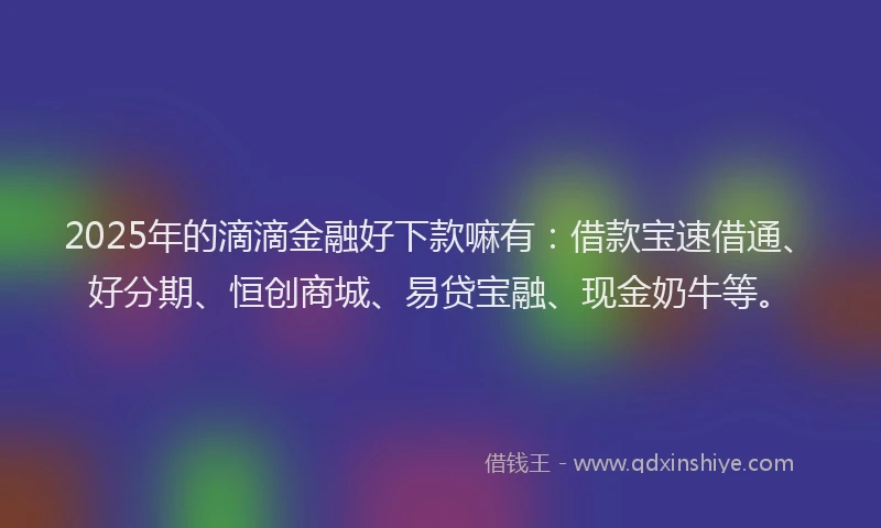 2025年的滴滴金融好下款嘛有：借款宝速借通、好分期、恒创商城、易贷宝融、现金奶牛等。