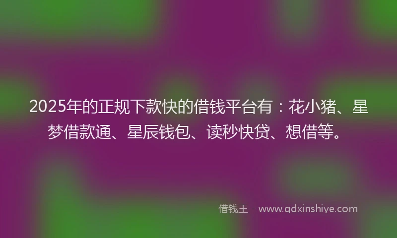 2025年的正规下款快的借钱平台有：花小猪、星梦借款通、星辰钱包、读秒快贷、想借等。