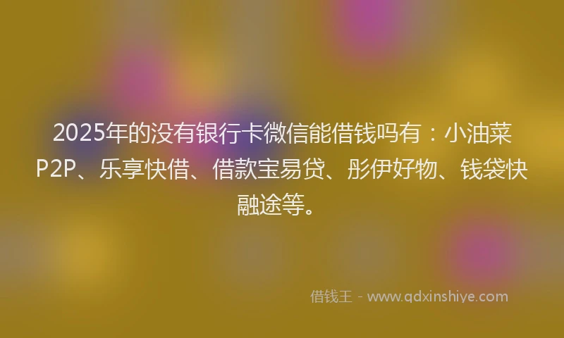 2025年的没有银行卡微信能借钱吗有：小油菜P2P、乐享快借、借款宝易贷、彤伊好物、钱袋快融途等。