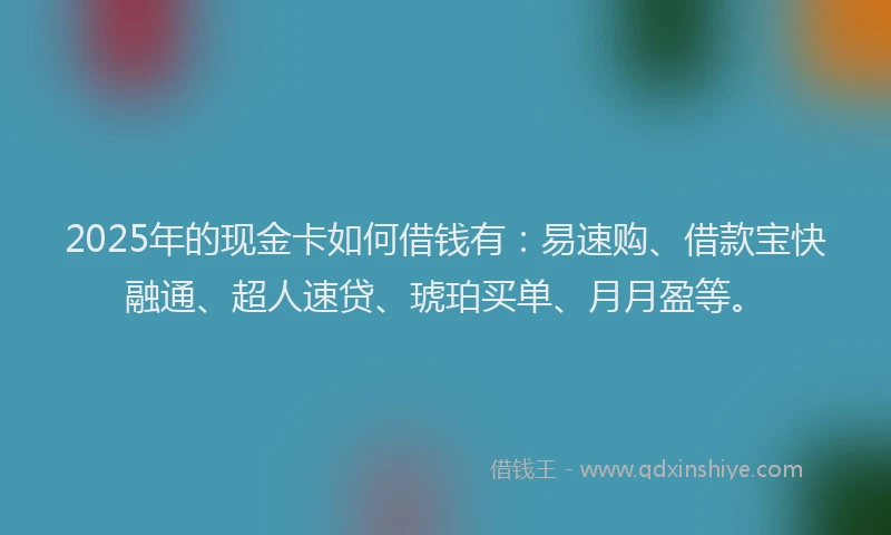 2025年的现金卡如何借钱有：易速购、借款宝快融通、超人速贷、琥珀买单、月月盈等。
