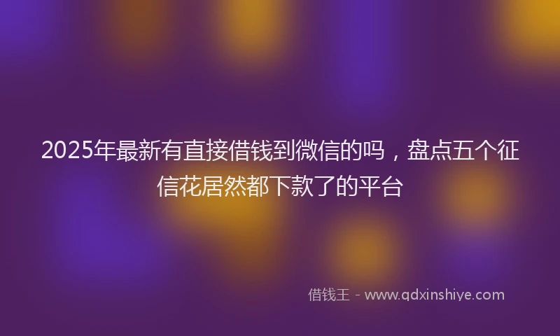 2025年最新有直接借钱到微信的吗，盘点五个征信花居然都下款了的平台