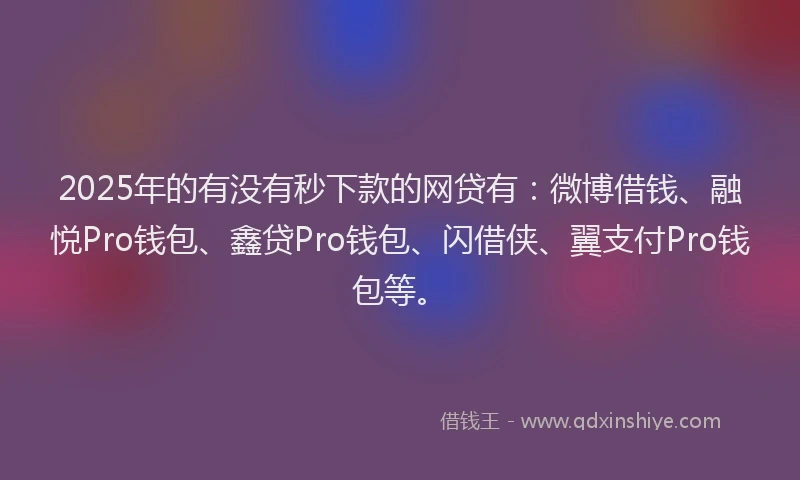 2025年的有没有秒下款的网贷有：微博借钱、融悦Pro钱包、鑫贷Pro钱包、闪借侠、翼支付Pro钱包等。
