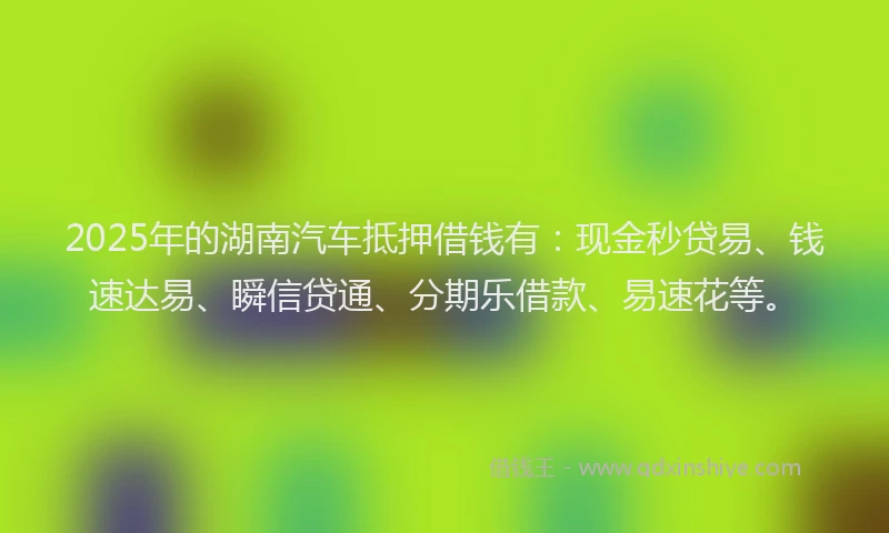 2025年的湖南汽车抵押借钱有：现金秒贷易、钱速达易、瞬信贷通、分期乐借款、易速花等。