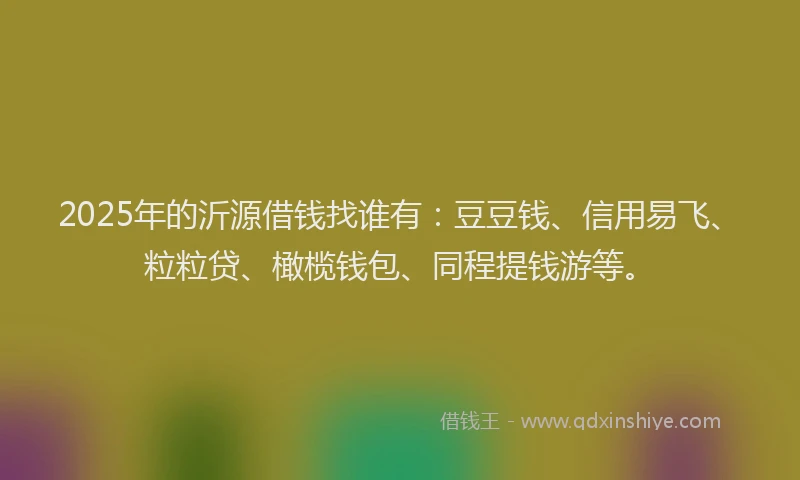 2025年的沂源借钱找谁有：豆豆钱、信用易飞、粒粒贷、橄榄钱包、同程提钱游等。