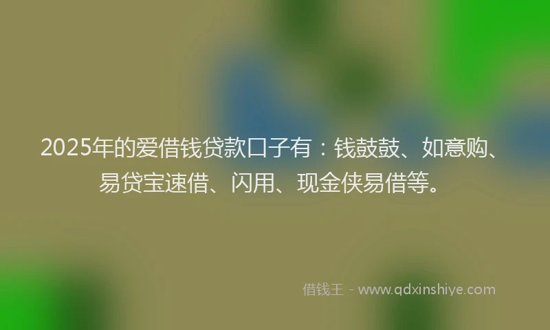 2025年的爱借钱贷款口子有：钱鼓鼓、如意购、易贷宝速借、闪用、现金侠易借等。